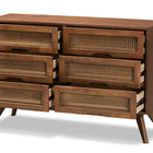 Baxton Studio Barrett Mid-Century Modern Walnut Brown Finished Wood and Synthetic Rattan 6-Drawer Dresser