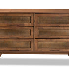 Baxton Studio Barrett Mid-Century Modern Walnut Brown Finished Wood and Synthetic Rattan 6-Drawer Dresser