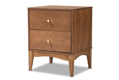 Baxton Studio Landis Mid-Century Modern Ash Walnut Finished Wood 2-Drawer Nightstand