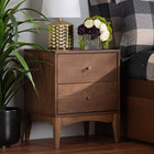 Baxton Studio Landis Mid-Century Modern Ash Walnut Finished Wood 2-Drawer Nightstand