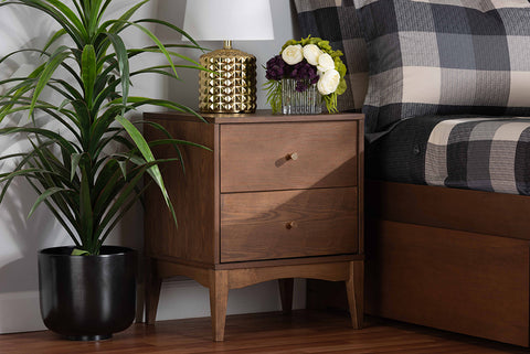 Baxton Studio Landis Mid-Century Modern Ash Walnut Finished Wood 2-Drawer Nightstand