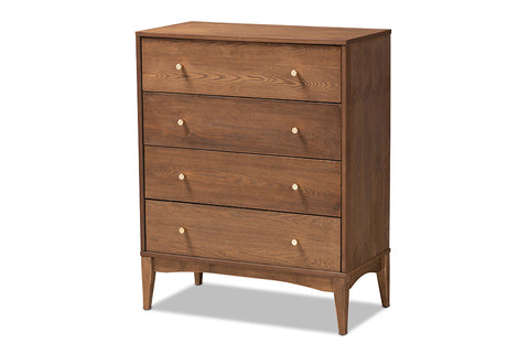 Baxton Studio Landis Mid-Century Modern Ash Walnut Finished Wood 4-Drawer Chest