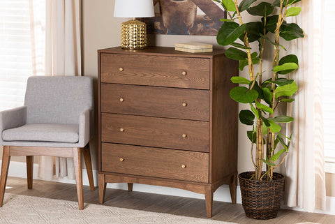 Baxton Studio Landis Mid-Century Modern Ash Walnut Finished Wood 4-Drawer Chest
