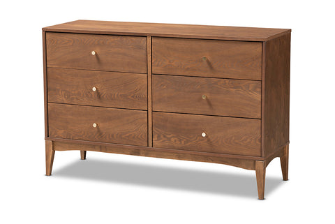 Baxton Studio Landis Mid-Century Modern Ash Walnut Finished Wood 6-Drawer Dresser