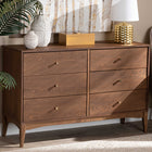 Baxton Studio Landis Mid-Century Modern Ash Walnut Finished Wood 6-Drawer Dresser