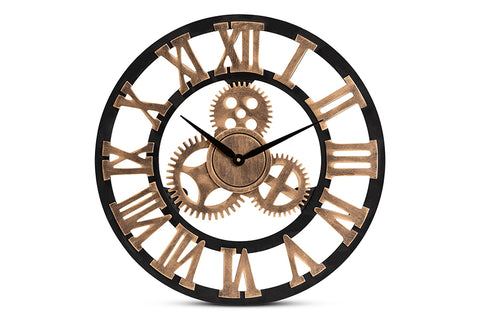 Baxton Studio Randolph Industrial Vintage Style Black and Distressed Brown Finished Wood Wall Clock 