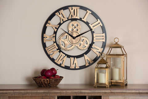 Baxton Studio Randolph Industrial Vintage Style Black and Distressed Brown Finished Wood Wall Clock 