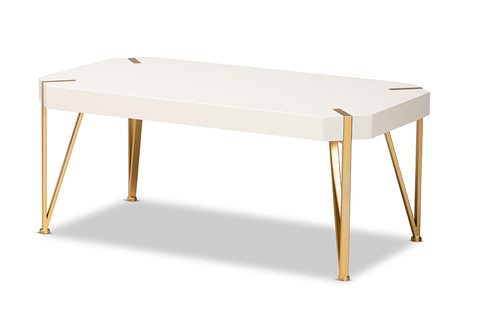 Baxton Studio Kassa Contemporary Glam and Luxe Brushed Gold Metal and White Finished Wood Coffee Table
