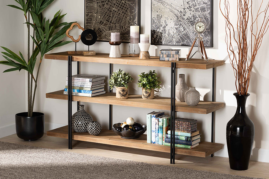 Baxton Studio Tarah Modern Rustic and Industrial Natural Brown Finished Wood and Black Finished Metal Console Table