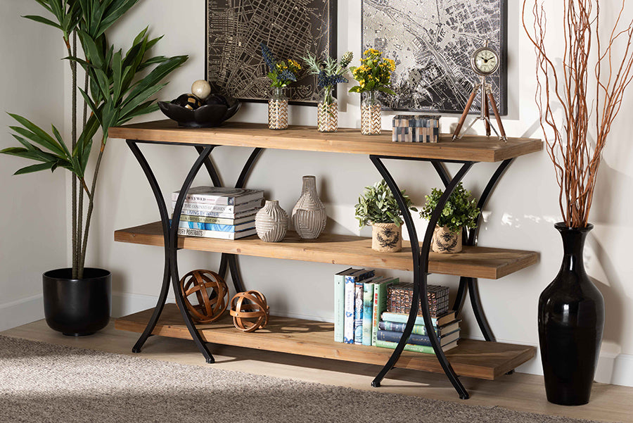 Baxton Studio Terrell Modern Rustic and Industrial Natural Brown Finished Wood and Black Finished Metal Console Table