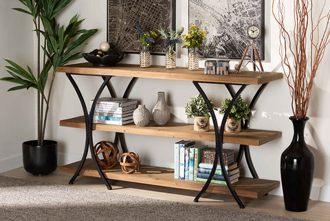 Baxton Studio Terrell Modern Rustic and Industrial Natural Brown Finished Wood and Black Finished Metal Console Table
