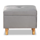Baxton Studio Elias Modern and Contemporary Grey Velvet Fabric Upholstered and Oak Brown Finished Wood Storage Ottoman