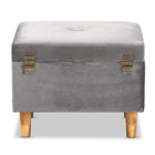 Baxton Studio Elias Modern and Contemporary Grey Velvet Fabric Upholstered and Oak Brown Finished Wood Storage Ottoman