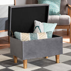 Baxton Studio Elias Modern and Contemporary Grey Velvet Fabric Upholstered and Oak Brown Finished Wood Storage Ottoman