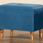 Baxton Studio Elias Modern and Contemporary Sky Blue Velvet Fabric Upholstered and Oak Brown Finished Wood Storage Ottoman