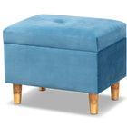 Baxton Studio Elias Modern and Contemporary Sky Blue Velvet Fabric Upholstered and Oak Brown Finished Wood Storage Ottoman