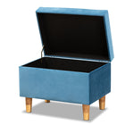 Baxton Studio Elias Modern and Contemporary Sky Blue Velvet Fabric Upholstered and Oak Brown Finished Wood Storage Ottoman