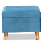 Baxton Studio Elias Modern and Contemporary Sky Blue Velvet Fabric Upholstered and Oak Brown Finished Wood Storage Ottoman