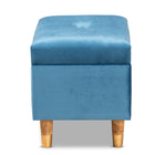 Baxton Studio Elias Modern and Contemporary Sky Blue Velvet Fabric Upholstered and Oak Brown Finished Wood Storage Ottoman