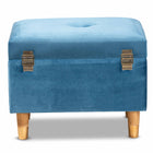 Baxton Studio Elias Modern and Contemporary Sky Blue Velvet Fabric Upholstered and Oak Brown Finished Wood Storage Ottoman