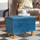 Baxton Studio Elias Modern and Contemporary Sky Blue Velvet Fabric Upholstered and Oak Brown Finished Wood Storage Ottoman