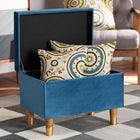 Baxton Studio Elias Modern and Contemporary Sky Blue Velvet Fabric Upholstered and Oak Brown Finished Wood Storage Ottoman