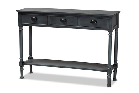 Baxton Studio Garvey French Provincial Dark Blue Gray Wood 3-Drawer Entryway Console Table