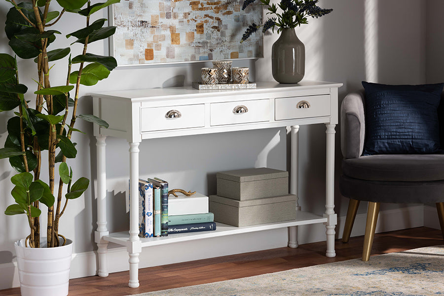 Baxton Studio Garvey French Provincial White Finished Wood 3-Drawer Entryway Console Table