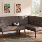 Baxton Studio Sanford Mid-Century Modern Grey Fabric Upholstered and Walnut Brown Finished Wood 2-Piece Dining Nook Banquette Set