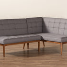 Baxton Studio Sanford Mid-Century Modern Grey Fabric Upholstered and Walnut Brown Finished Wood 2-Piece Dining Nook Banquette Set