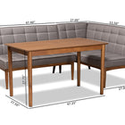 Baxton Studio Sanford Mid-Century Modern Grey Fabric Upholstered and Walnut Brown Finished Wood 3-Piece Dining Nook Set