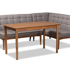 Baxton Studio Sanford Mid-Century Modern Grey Fabric Upholstered and Walnut Brown Finished Wood 3-Piece Dining Nook Set