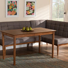 Baxton Studio Sanford Mid-Century Modern Grey Fabric Upholstered and Walnut Brown Finished Wood 3-Piece Dining Nook Set