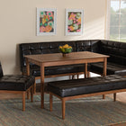 Baxton Studio Sanford Mid-Century Modern Dark Brown Faux Leather Upholstered and Walnut Brown Finished Wood 5-Piece Dining Nook Set