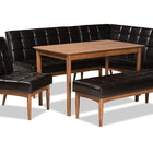 Baxton Studio Sanford Mid-Century Modern Dark Brown Faux Leather Upholstered and Walnut Brown Finished Wood 5-Piece Dining Nook Set