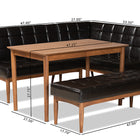 Baxton Studio Sanford Mid-Century Modern Dark Brown Faux Leather Upholstered and Walnut Brown Finished Wood 4-Piece Dining Nook Set
