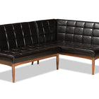 Baxton Studio Sanford Mid-Century Modern Dark Brown Faux Leather Upholstered and Walnut Brown Finished Wood 2-Piece Dining Nook Banquette Set