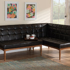 Baxton Studio Sanford Mid-Century Modern Dark Brown Faux Leather Upholstered and Walnut Brown Finished Wood 2-Piece Dining Nook Banquette Set