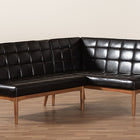 Baxton Studio Sanford Mid-Century Modern Dark Brown Faux Leather Upholstered and Walnut Brown Finished Wood 2-Piece Dining Nook Banquette Set