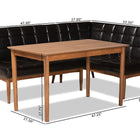 Baxton Studio Sanford Mid-Century Modern Dark Brown Faux Leather Upholstered and Walnut Brown Finished Wood 3-Piece Dining Nook Set