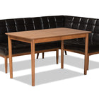 Baxton Studio Sanford Mid-Century Modern Dark Brown Faux Leather Upholstered and Walnut Brown Finished Wood 3-Piece Dining Nook Set