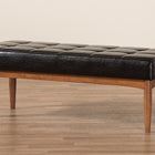 Baxton Studio Sanford Mid-Century Modern Dark Brown Faux Leather Upholstered and Walnut Brown Finished Wood Dining Bench
