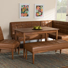 Baxton Studio Sanford Mid-Century Modern Tan Faux Leather Upholstered and Walnut Brown Finished Wood 5-Piece Dining Nook Set