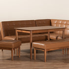 Baxton Studio Sanford Mid-Century Modern Tan Faux Leather Upholstered and Walnut Brown Finished Wood 5-Piece Dining Nook Set