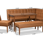 Baxton Studio Sanford Mid-Century Modern Tan Faux Leather Upholstered and Walnut Brown Finished Wood 5-Piece Dining Nook Set