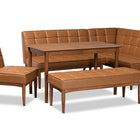 Baxton Studio Sanford Mid-Century Modern Tan Faux Leather Upholstered and Walnut Brown Finished Wood 5-Piece Dining Nook Set