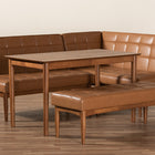 Baxton Studio Sanford Mid-Century Modern Tan Faux Leather Upholstered and Walnut Brown Finished Wood 4-Piece Dining Nook Set