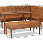 Baxton Studio Sanford Mid-Century Modern Tan Faux Leather Upholstered and Walnut Brown Finished Wood 4-Piece Dining Nook Set