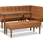 Baxton Studio Sanford Mid-Century Modern Tan Faux Leather Upholstered and Walnut Brown Finished Wood 4-Piece Dining Nook Set