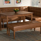 Baxton Studio Sanford Mid-Century Modern Tan Faux Leather Upholstered and Walnut Brown Finished Wood 4-Piece Dining Nook Set